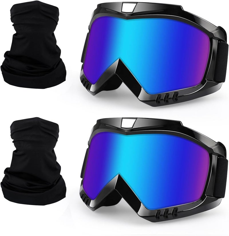 4-FQ Dirt Bike ATV Goggles 2 Pack with Neck Gaiter, Motorcycle Motocross Eyewear Wide Vision Windproof Glasses, Riding Racing & Ski Goggles, UV400 Anti-Scratch Dustproof for Adult Youth Color Lens - Image 1